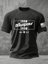 Men's Iron Sharpens Iron – Prov. 27:17 Faith Print Round Neck T-Shirt