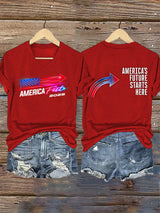 V-Neck Retro America Fest 2025 America's Future Starts Here Print T-Shirt