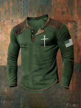 Men's Cross Print Casuasl Henley Collar Shirt