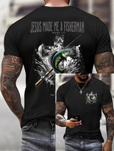 Men'S Casual Jesus Made Me A Fisherman Print T-Shirt