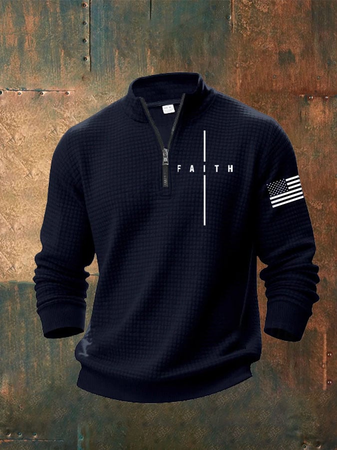 Men's Faith Print Zip Collar Waffle Sweatshirt