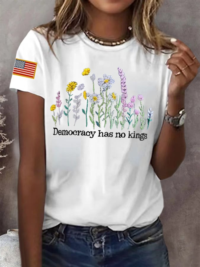 🔥Buy 3 Get 15% Off🔥Retro Democracy Has No Kings Print T-Shirt
