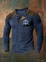 Men's Cross Printed Henley Collar Shirt