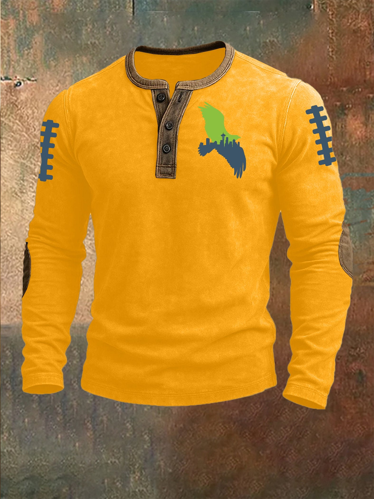 Men's Rugby Print Henley Top