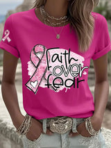 Women's Breast Cancer Faith Cross Faith over fear Print Casual T-shirt