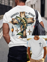 Men's Vintage Faith Attracted by Jesus Fishing Print T-Shirt