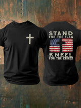 Men's Stand For The Flag Kneel For The Cross Print T-Shirt