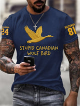 Men's Stupid Canadian Wolf Bird Print T-Shirt