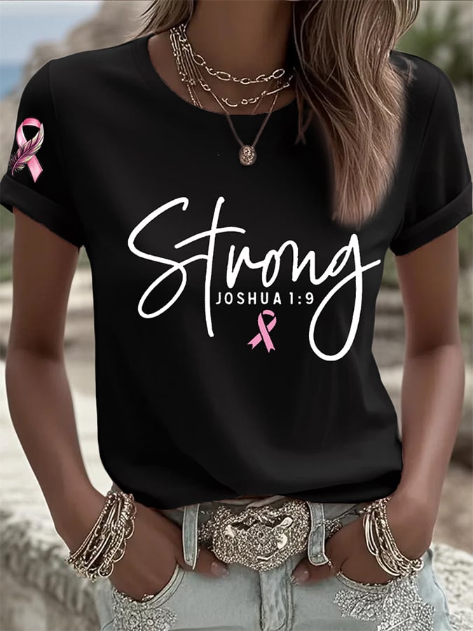 Women's Pink Ribbon Breast Cancer Awareness Support Print T-Shirt