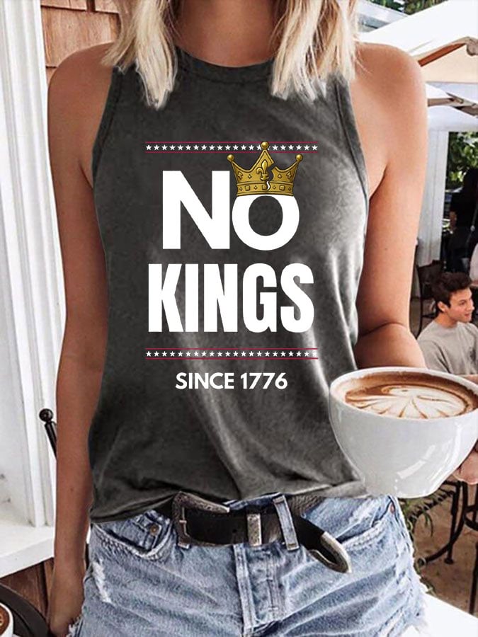 🔥Buy 3 Get 15% Off🔥Women's No Kings Print Crew Neck Tank Top
