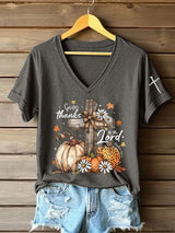 Women's Casual Autumn Faith Pumpkin Print T-shirt