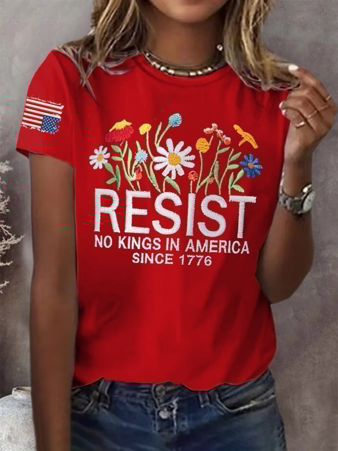 🔥Buy 3 Get 15% Off🔥Retro Resist No Kings In America Since 1776 Print T-Shirt