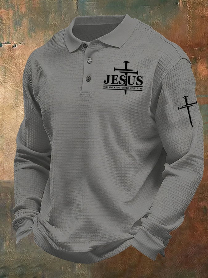 Men's Jesus The Way The Truth The Life Print Casual Waffle Shirt
