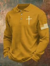 Men's Cross Print Casual Waffle Shirt