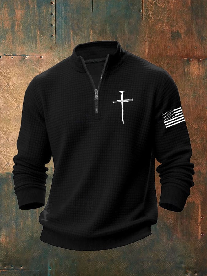 Men's Faith Print Zip Collar Waffle Sweatshirt