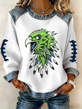 Women's Football Print Waffle Sweatshirt