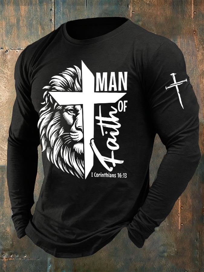 🔥Buy 3 Get 15% Off🔥Men's casual long-sleeved MAN OF Faith printed long-sleeved T-shirt
