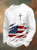 Men's Retro Faith Design Printed Waffle Fabric Long Sleeve T-Shirt