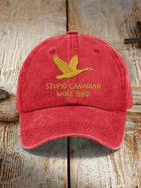 Unisex casual Stupid Canadian wolf bird washed cotton hat