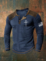 Men's Cross Print Casuasl Henley Collar Shirt