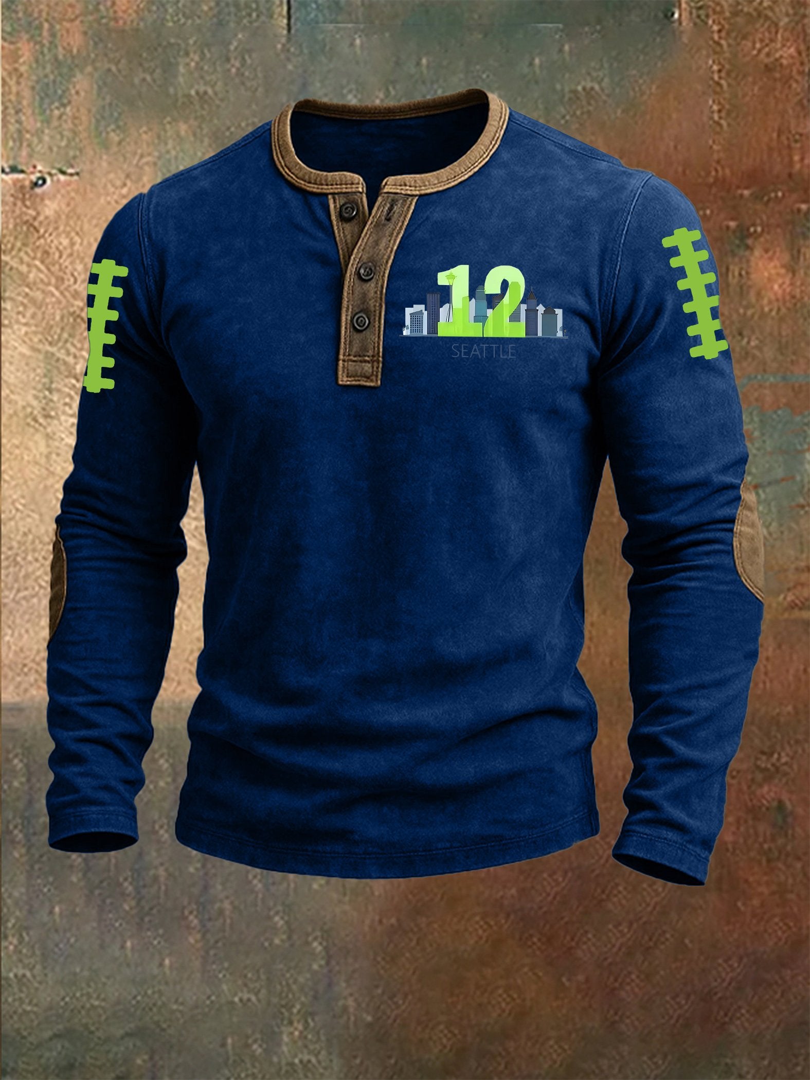 Men's Rugby Print Henley Top