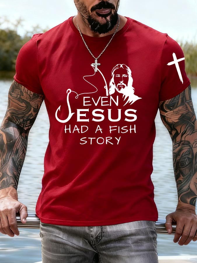 Men's Jesus Also Told The Story Of The Fish Printed T-Shirt