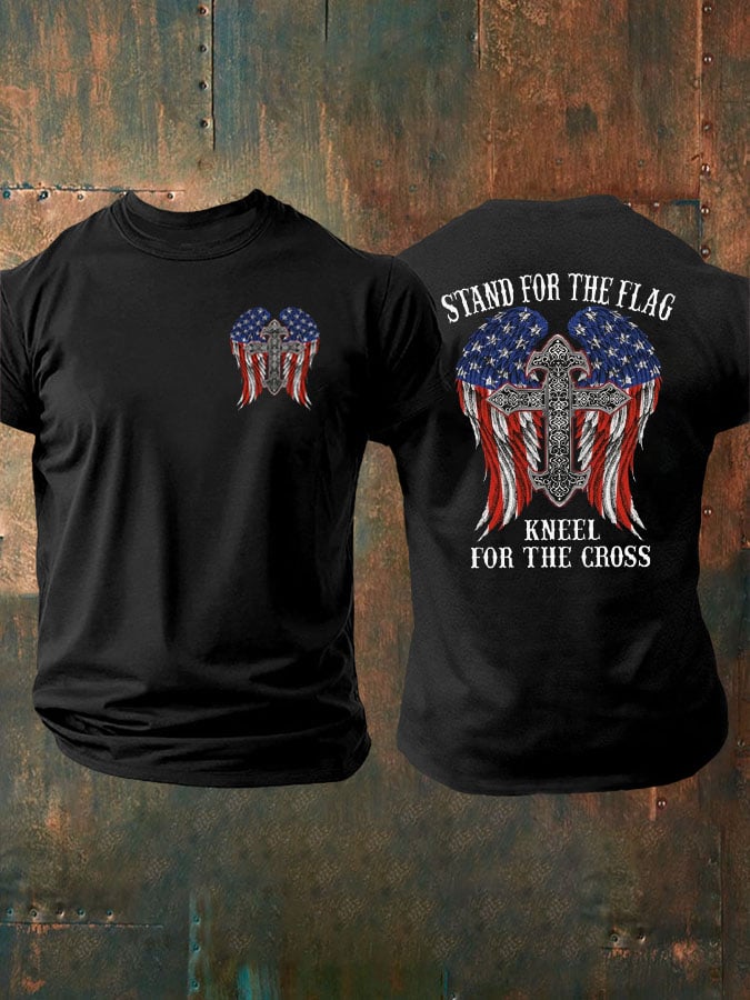 Men's Stand For The Flag Kneel For The Cross Print T-Shirt