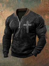 🔥Buy 3 Get 15% Off🔥Men's Faith Cross Print Zipper Neck Casual Sweatshirt