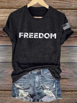 Women's Freedom American Flag Print Casual T-shirt