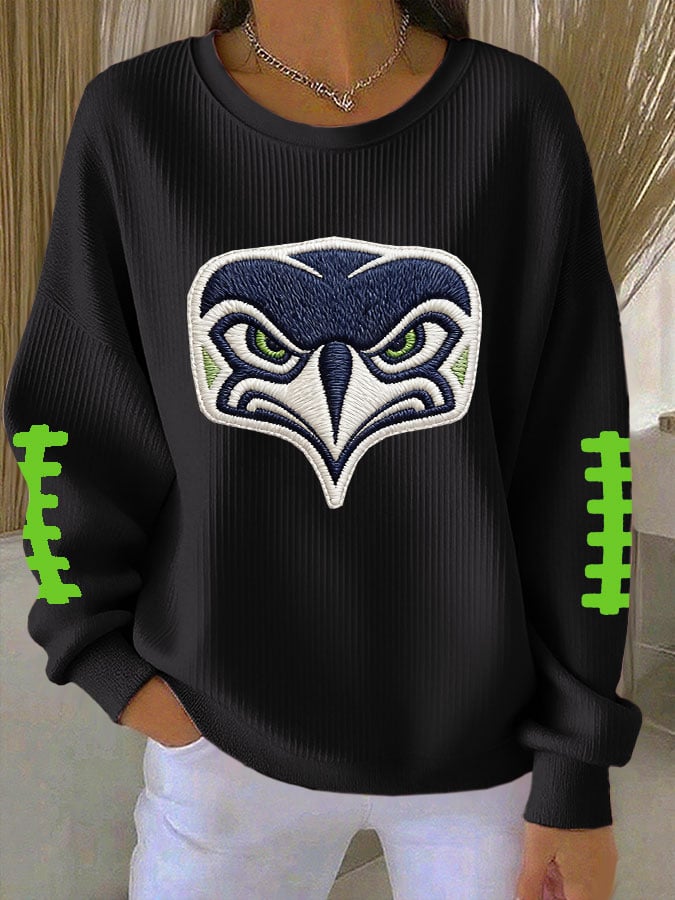 Women's Football Printed Knit Crew Neck Long-Sleeved Top