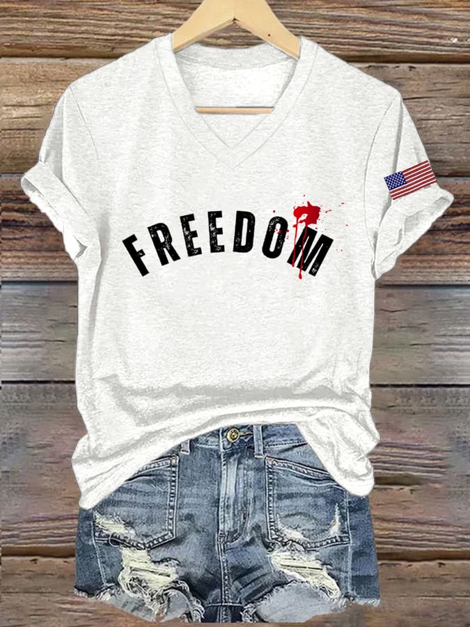 Women's Commemorative Print V Neck T-shirt