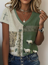 Women's Faith Sheep Print Short Sleeve Top