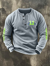 Men's Retro Rugby Design Henley Neck Sweatshirt