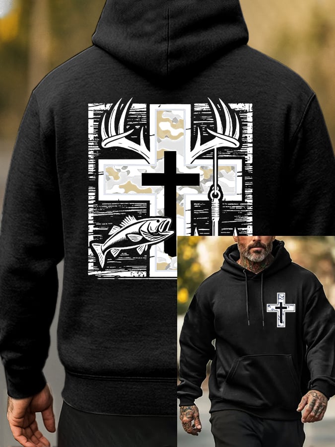 🔥Buy 3 Get 15% Off🔥Men's Retro Faith Fishing Hunting Print Hoodie