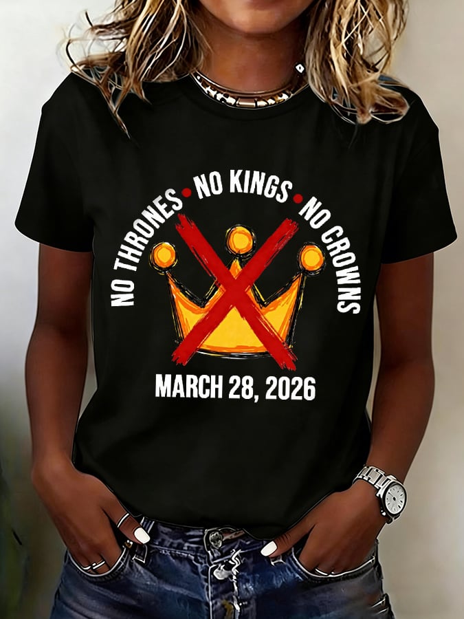 🔥Buy 3 Get 15% Off🔥Women's No Kings No Thrones Print T-shirt