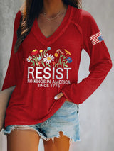 🔥Buy 3 Get 15% Off🔥V-neck Retro Resist No Kings In America Since 1776 Print T-Shirt