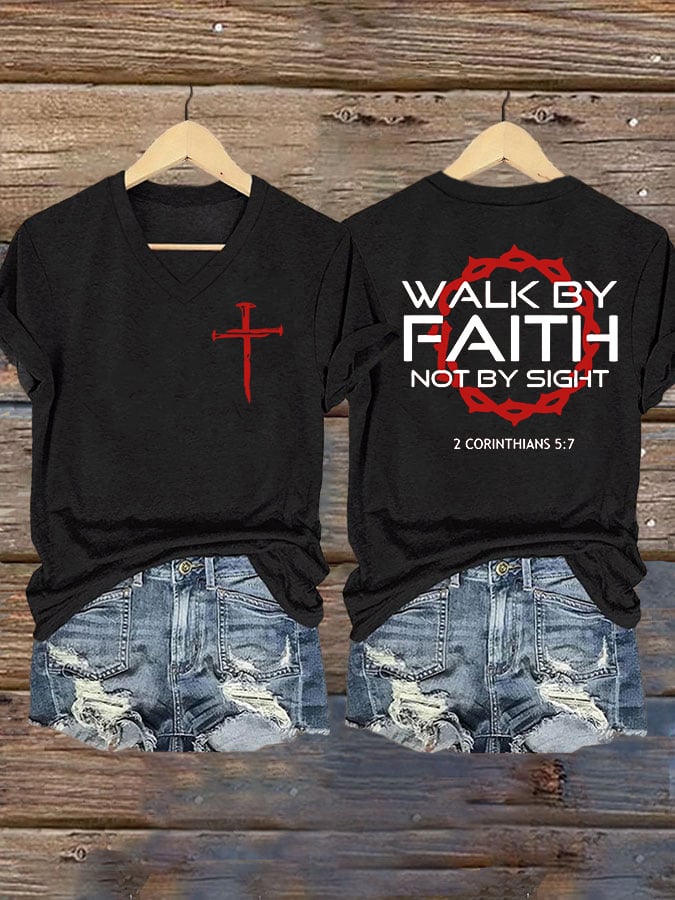 Women's Faith Print V-Neck T-Shirt