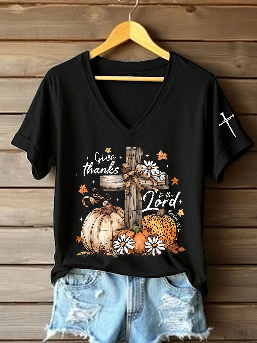 Women's Casual Autumn Faith Pumpkin Print T-shirt