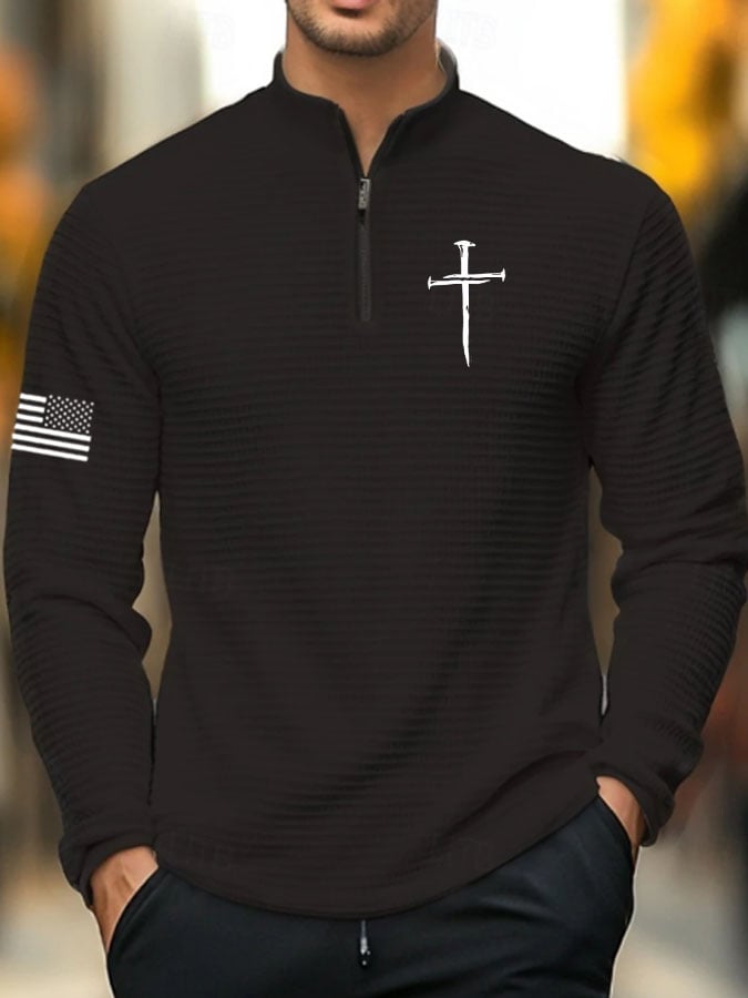 Men's Faith Print Zip Collar Waffle Sweatshirt