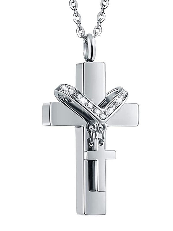 Memorial Pet Urn Cross Stainless Steel Necklace