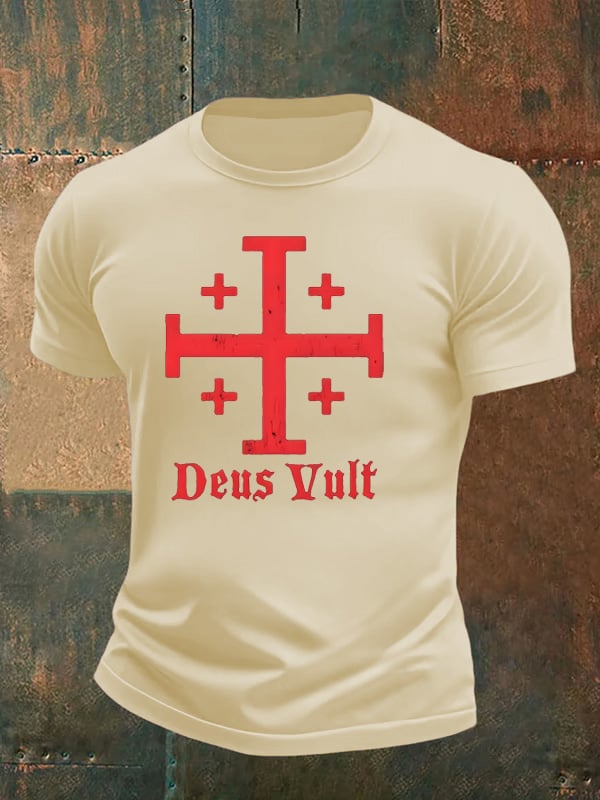 Jerusalem Cross Deus Vult Cotton T-shirt