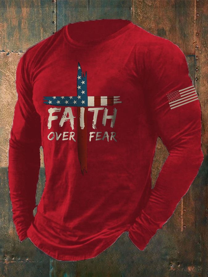 Men's Faith Over Fear Printed Casual T-shirt