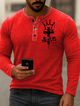 Men'S Casual Faith Print Henley