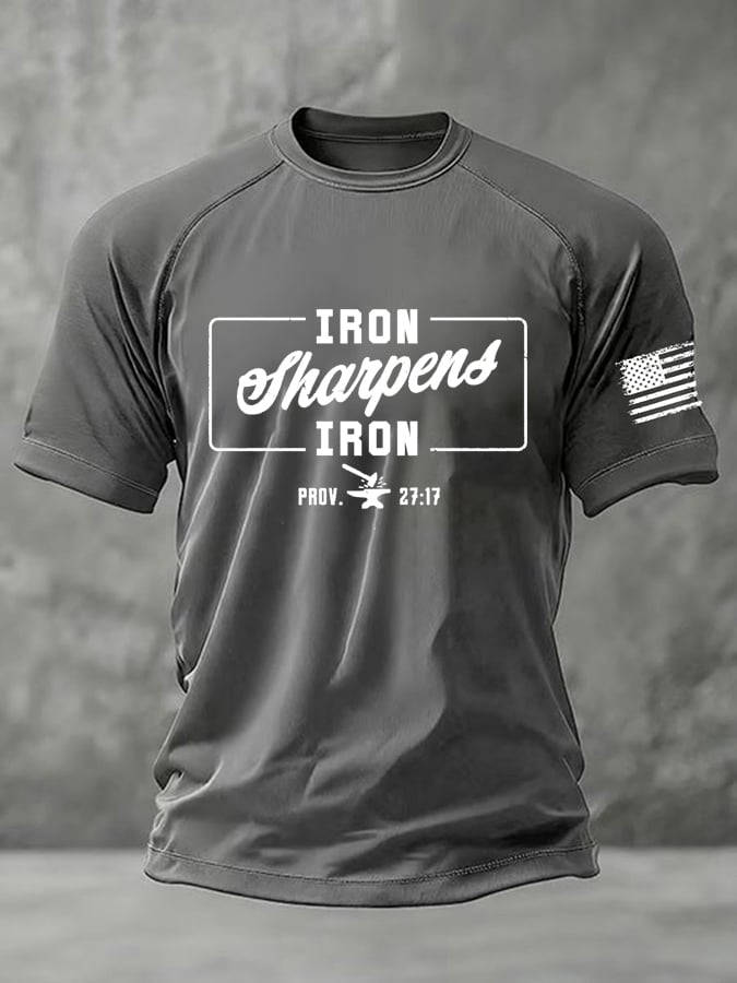 Men's Iron Sharpens Iron – Prov. 27:17 Faith Print Round Neck T-Shirt
