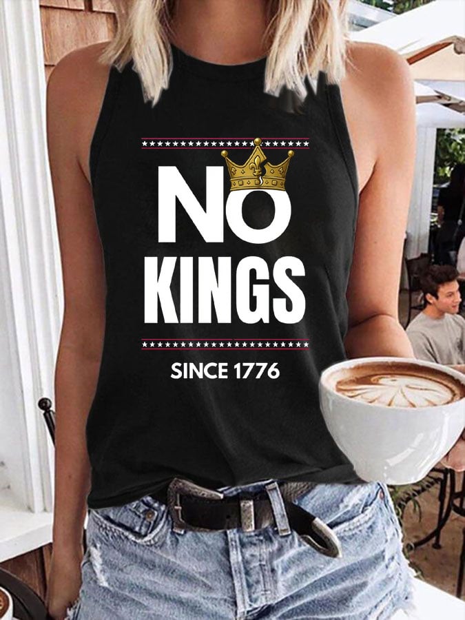 🔥Buy 3 Get 15% Off🔥Women's No Kings Print Crew Neck Tank Top