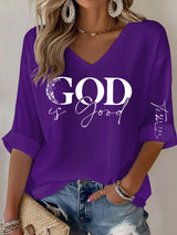 Women's casual God is good at all times waffle long-sleeved T-shirt