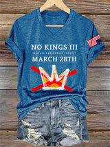 🔥Buy 3 Get 15% Off🔥V-Neck Retro No Kings III 50 State Nationwide Protest March 28th Print T-Shirt