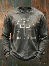 Men's Retro Faith Printed Crew Neck Sweatshirt