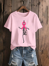 Women's Breast Cancer Awareness Faith Cross Print Casual T-Shirt