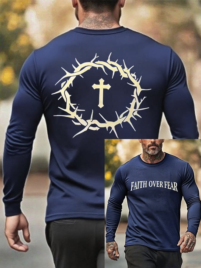 🔥Buy 3 Get 15% Off🔥Men's Faith Over Fear Printed Casual T-Shirt